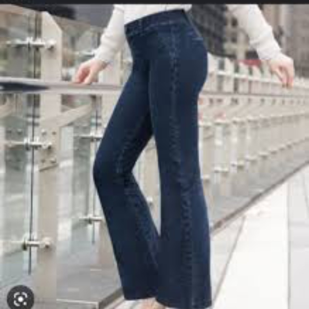 Betabrand Denim Bootcut Yoga Pants in Dark Wash, Womens Size Large